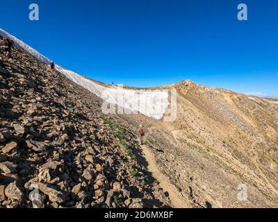 Wandern zum Lake Ann Pass, Collegiate West auf dem 485 Meilen langen Colorado Trail, Colorado Stockfoto