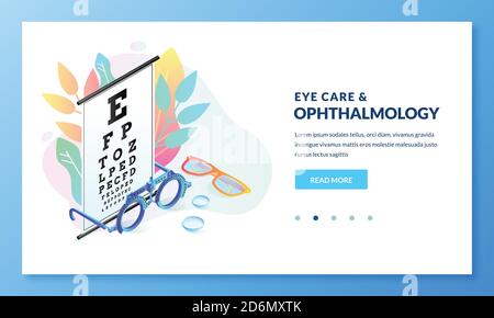 Prüfkonzept Vision Diagnostics. Abbildung des isometrischen Gradienten für Augenuntersuchungen und Augenpflege. Landing Page Banner Design Vorlage für Medic Stock Vektor