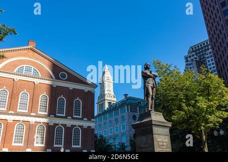 Samuel Adams Statue in Faneuil Hall Marketplace , Boston, Massachusetts, USA Stockfoto