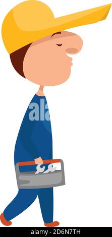 Handwerker in gelber Hut, Illustration, Vektor auf weißem Hintergrund Stock Vektor