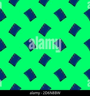 Blauer Ordner, nahtloses Muster auf grünem Hintergrund. Stock Vektor