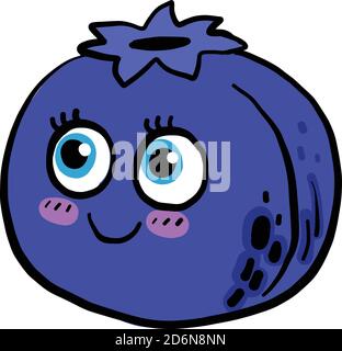 Blaubeere mit blauen Augen, Illustration, Vektor auf weißem Hintergrund Stock Vektor