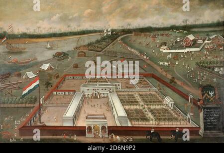 Dutch East India Company Fabrik in Hugli-Chuchura, Mughal Bengal. Von Hendrik van Schuylenburgh, 1665 Stockfoto