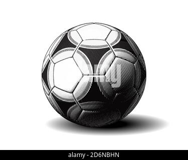 Einfarbige Vektorgravur Fußball isoliert auf weißem Hintergrund Stockfoto