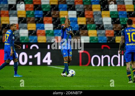 Friuli - Dacia Arena Stadion, udine, Italien, 18 Oct 2020, Rodrigo Becao (Udinese) Gesten während Udinese Calcio gegen Parma Calcio 1913, italienische Fußball Serie A Spiel - Credit: LM/Ettore Griffoni/Alamy Live News Stockfoto