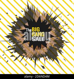 Das Big Bang Verkaufsobjekt für Banner Grafik Design Vorlage Mit gelbem Streifenhintergrund Stockfoto