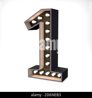3D Nummer eins Buchstaben mit Glühbirne Rendering in Retro Stildarstellung mit Beschneidungspfad zur Verwendung auf jedem Hintergrund Stockfoto