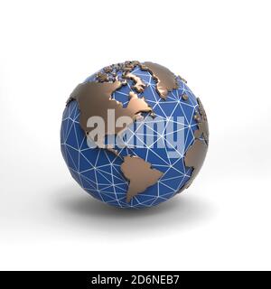 3D Low Poly Earth Rendering Illustration isoliert auf weißem Hintergrund Mit Beschneidungspfad zur Verwendung auf jedem Hintergrund Stockfoto