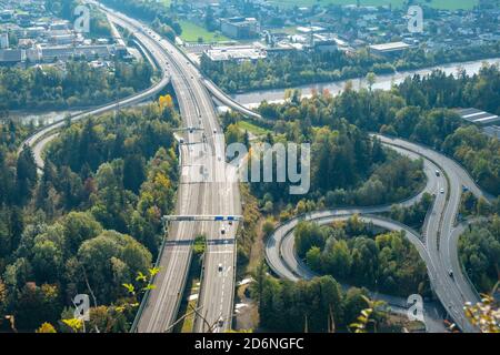 Blick von Gebhardsberg auf die A14 und das Rheintal, Österreich Stockfoto