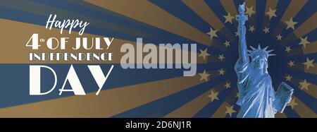 Polygonale Freiheitsstatue Vorderansicht und bunten Glanz mit Gold Stern Element Hintergrund im Art Deco Stil auf blau Farbe Thema Cover oder Banner zurück Stockfoto