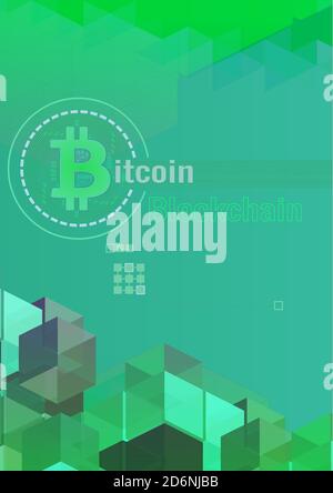Bitcoin- und Blockchain-Grafik-Template-Hintergrund mit Platz für Text Layout A4-Format Stockfoto