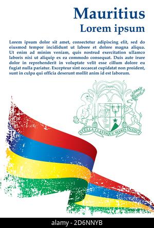 Flagge von Mauritius, Republik Mauritius. Vorlage für Award Design, ein offizielles Dokument mit der Flagge von Mauritius. Helle, farbenfrohe Vektorgrafik Stock Vektor