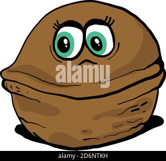 Walnuss mit grünen Augen, Illustration, Vektor auf weißem Hintergrund Stock Vektor