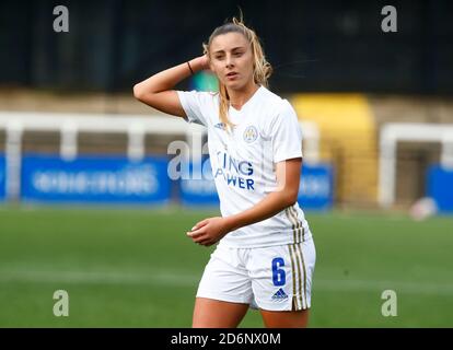 Bromley, Großbritannien. Oktober 2019. BROMLEY, VEREINIGTES KÖNIGREICH OKTOBER 18 :Lia Cataldo von Leicester City Frauen während FA Women's Championship zwischen Crystal Palace Frauen und Leicester City Frauen im Hayes Lane Stadium, Bromley, UK am 18. Oktober 2020 Credit: Action Foto Sport/Alamy Live News Stockfoto