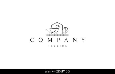 Vektor-Logo, auf dem das abstrakte Bild eines Vogels auf dem Hintergrund der Silhouette des Hauses. Stock Vektor