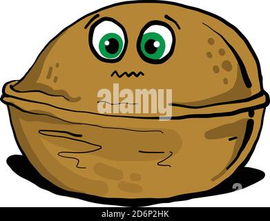 Walnuss mit grünen Augen, Illustration, Vektor auf weißem Hintergrund Stock Vektor