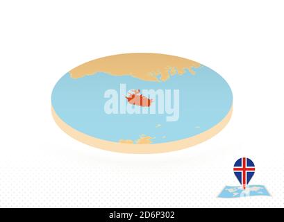 Island Karte im isometrischen Stil, orange Kreis Karte von Island für Web, Infografik und mehr. Stock Vektor