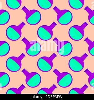 Virus in einer Flasche, nahtloses Muster auf orangefarbenem Hintergrund. Stock Vektor