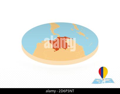 Kolumbien Karte im isometrischen Stil, orange Kreis Karte von Kolumbien für Web, Infografik und vieles mehr. Stock Vektor