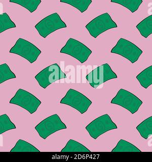 Grünes Geld, Nahtloses Muster auf rosa Hintergrund. Stock Vektor
