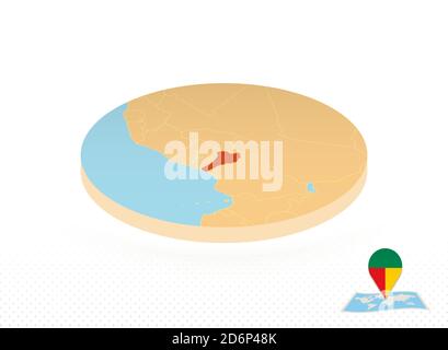 Benin-Karte im isometrischen Stil, orangefarbene Kreiskarte von Benin für Web, Infografik und mehr. Stock Vektor