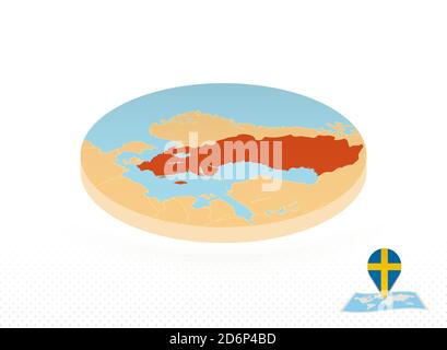 Schwedenkarte im isometrischen Stil, orangefarbene Kreiskarte Schwedens für Web, Infografik und mehr. Stock Vektor