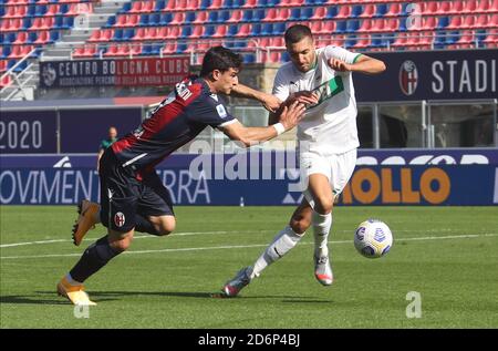 Bologna, Italien. Oktober 2020. Bologna Riccardo Orsolini (L) während der italienischen Serie A Fußballspiel Bologna FC gegen US Sassuolo im Renato Dall'Ara Stadion in Bologna, Italien, 18. Oktober 2020. - foto Michele Nucci /LM Kredit: Independent Photo Agency/Alamy Live News Stockfoto