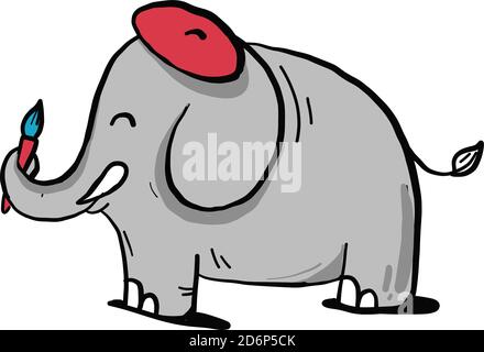 Maler Elefant, Illustration, Vektor auf weißem Hintergrund. Stock Vektor