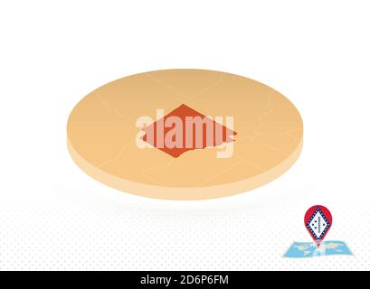 Arkansas State Map im isometrischen Stil gestaltet, orange Kreis Karte des US-Bundesstaates Arkansas für Web, Infografik und mehr. Stock Vektor