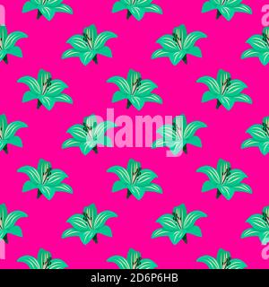 Grüne Blumen, nahtlose Muster auf heißem rosa Hintergrund. Stock Vektor