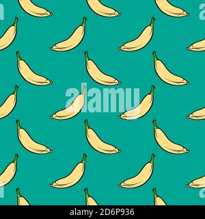 Kleine gelbe Bananen, nahtloses Muster auf mintgrünem Hintergrund. Stock Vektor