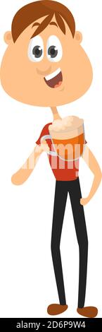 Lustige Kerl Bier trinken, Illustration, Vektor auf weißem Hintergrund. Stock Vektor