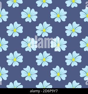 Blaue minimale Blumen, nahtlose Muster auf dunkelblauem Hintergrund. Stock Vektor