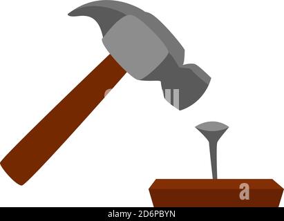 Hammer und Nagel, Illustration, Vektor auf weißem Hintergrund. Stock Vektor