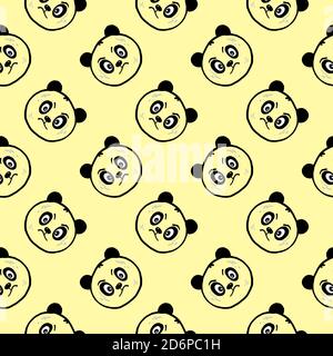 Angry Panda Bär, nahtlose Muster auf gelbem Hintergrund. Stock Vektor