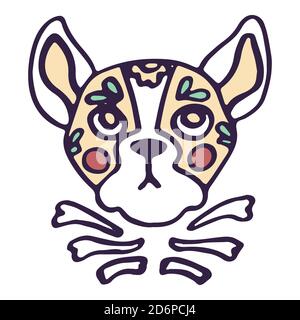 Hundekopf, Knochen Symbol auf weißem Hintergrund isoliert gesetzt. Tag der Toten Symbol für Einladung oder Geschenkkarte, Notebook, Bad Fliesen, Scrapbook Phone Case oder Stock Vektor