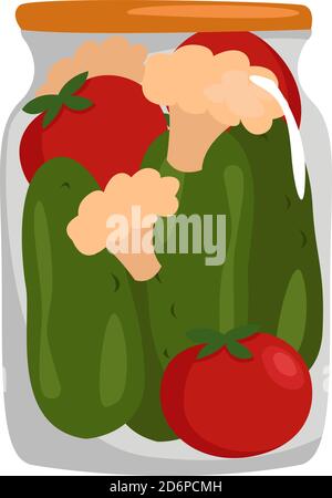 Gemischter Gurkensalat, Illustration, Vektor auf weißem Hintergrund. Stock Vektor