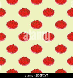 Erdbeeren auf einem Teller, Nahtloses Muster auf pastellfarbenem Hintergrund. Stock Vektor