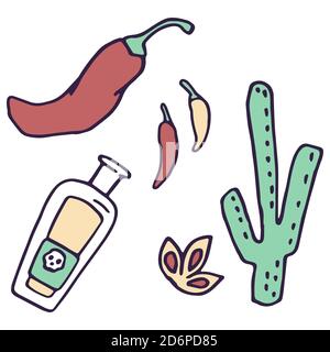 Tequila, Kaktus-Symbol auf weißem, isoliertem Hintergrund. Tag der Toten Symbol für Einladung oder Geschenkkarte, Notebook, Bad Fliesen, Scrapbook Phone Case oder Stock Vektor