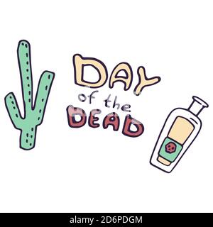 Tequila und Kaktus auf weißem, isoliertem Hintergrund. Tag der Toten Symbol für Einladung oder Geschenkkarte, Notebook, Bad Fliesen, Scrapbook Phone Case oder Tuch Stock Vektor