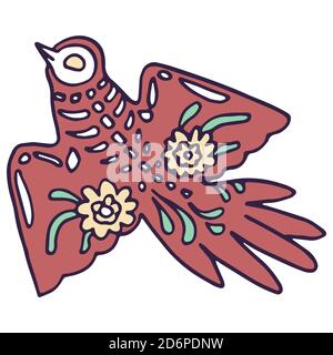 Rote Tribal Vogel Tattoo auf weiß isoliert Hintergrund. Tag der Toten Symbol für Einladung oder Geschenkkarte, Notebook, Bad Fliesen, Sammelalbum Telefon Fall oder cl Stock Vektor