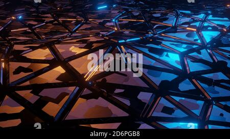 Dreieck geometrische Landschaft Hintergrund. Abstrakter Hintergrund für Sci-Fi-Technologie. 3D-Rendering-Bild Stockfoto