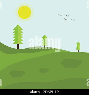 Hügel und Bäume, Illustration, Vektor auf weißem Hintergrund. Stock Vektor