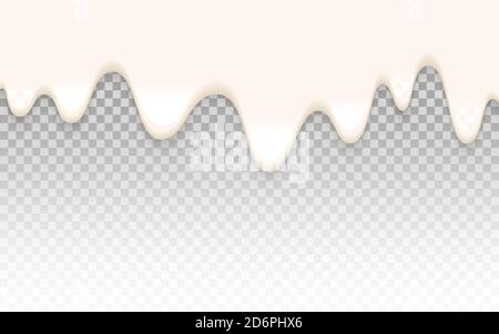 Sahne Joghurt Textur. Flüssige cremige Milch auf transparentem Hintergrund. Realistischer, tropfender Joghurt. Weiße Soßenschichten. Eis schmelzen. Vektorgrafik Stock Vektor