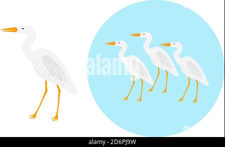 Weißer Reiher, Illustration, Vektor auf weißem Hintergrund. Stock Vektor