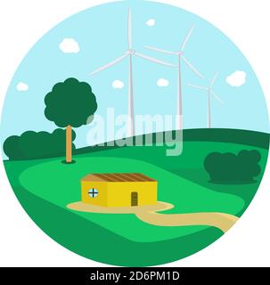 Windmühle Feld, Illustration, Vektor auf weißem Hintergrund. Stock Vektor