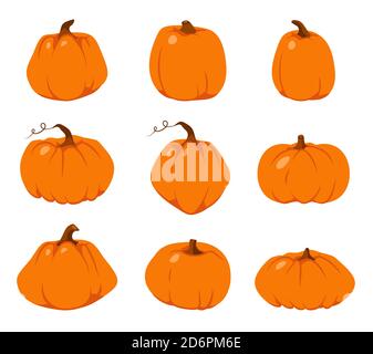 Set von Herbst Kürbis flache Ikone. Cartoon verschiedene Form orange Kürbis. Symbol Thanksgiving und Halloween. Ernte sammeln, Erntekapazität Saison. Reife Gemüse Squash isoliert Vektor-Illustration Stock Vektor