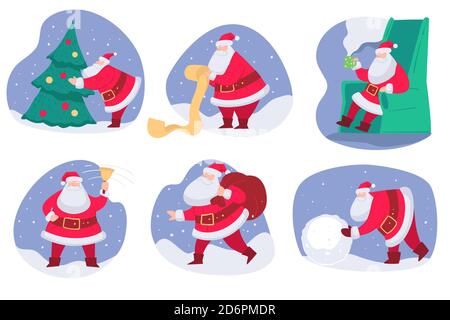 Weihnachtsmann an Weihnachten mit immergrünen Kiefern Stock Vektor