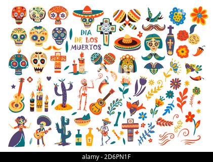 Dia de los muertos, kulturelle Symbole und Ikonen Stock Vektor