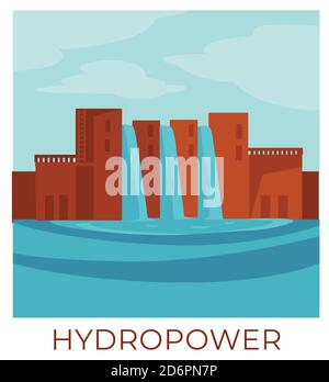 Wasserkraft umweltfreundliche Energie und nachhaltige Leistungsvektor Stock Vektor